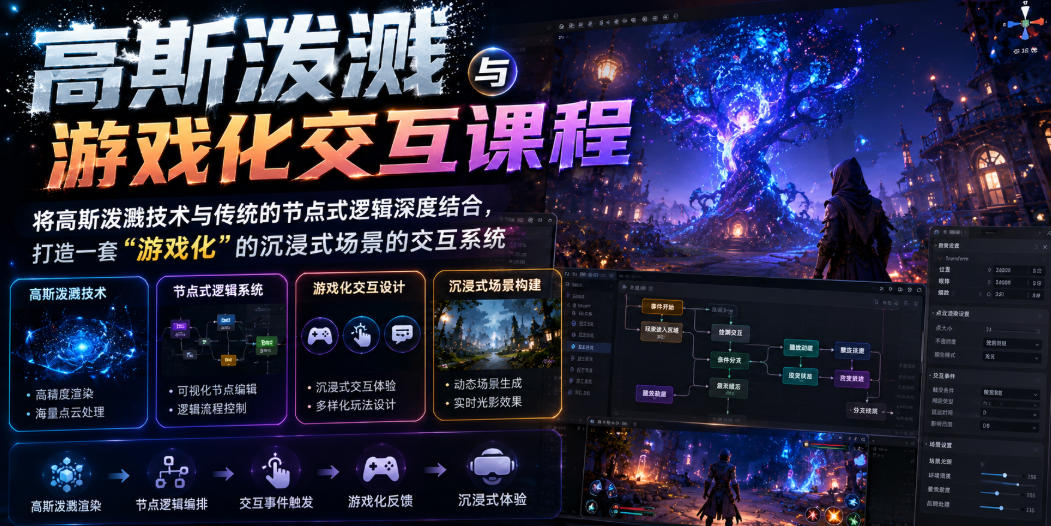高斯泼溅与游戏化交互课程，将高斯泼溅技术与传统的节点式逻辑深度结合，打造一套“游戏化”的沉浸式场景的交互系统-雨航网