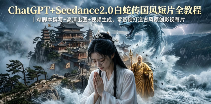 ChatGPT+Seedance2.0白蛇传国风短片全教程｜AI脚本撰写+高清出图+视频生成，零基础打造古风原创影视短片-雨航网