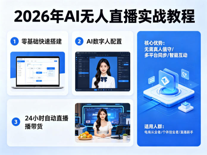 2026年AI无人直播实战教程,零基础也能快速搭建AI数字人无人直播间,实现24小时自动直播带货-雨航网