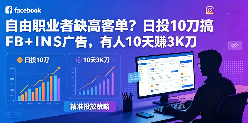 自由职业者缺高客单?日投10刀搞FB+INS广告,有人10天赚3K刀!【原创双语字幕】-雨航网