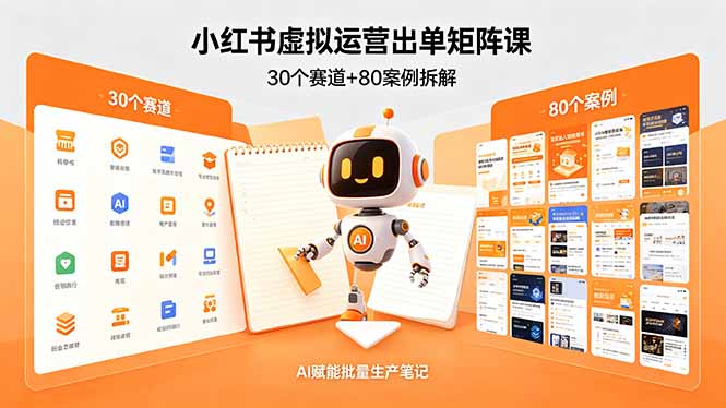 小红书虚拟运营出单矩阵课：30个赛道+80案例拆解，AI赋能批量生产笔记-雨航网