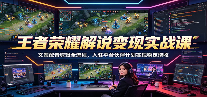 王者荣耀解说变现实战课：文案配音剪辑全流程，入驻平台伙伴计划实现稳定增收-雨航网