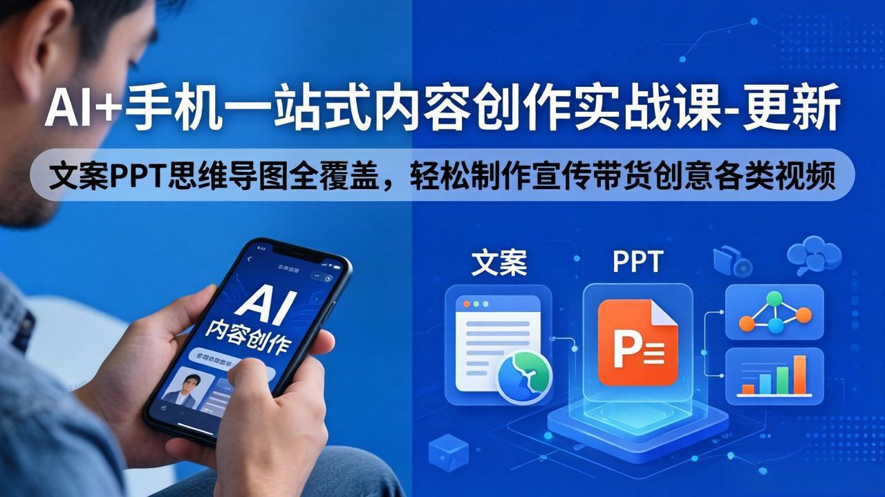 AI+手机一站式内容创作实战课-更新，文案PPT思维导图全覆盖，轻松制作宣传带货创意各类视频-雨航网