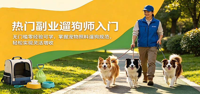 热门副业遛狗师入门，无门槛零经验可学，掌握宠物照料遛狗规范，轻松实现灵活增收-雨航网
