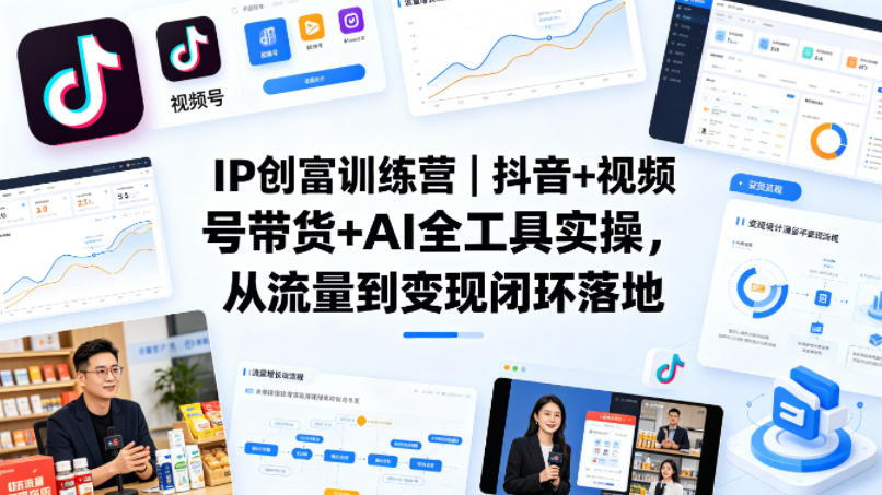IP创富训练营｜抖音+视频号带货+AI全工具实操，从流量到变现闭环落地-雨航网