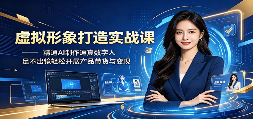 虚拟形象打造实战课：精通AI制作逼真数字人，足不出镜轻松开展产品带货与变现-雨航网