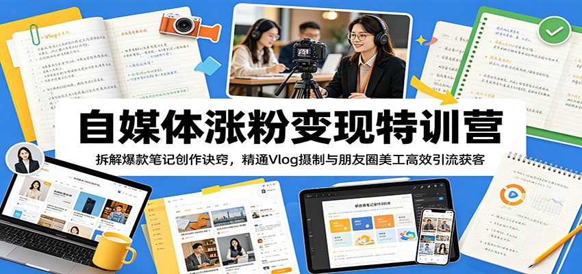 自媒体涨粉变现特训营：拆解爆款笔记创作诀窍，精通Vlog摄制与朋友圈美工高效引流获客-雨航网