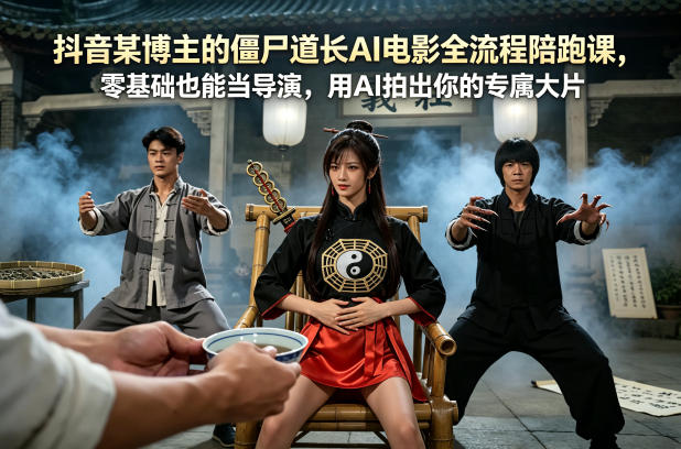 抖音某博主的僵尸道长AI电影全流程陪跑课，零基础也能当导演，用AI拍出你的专属大片-雨航网