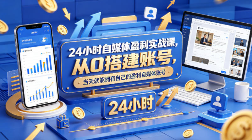 24小时自媒体盈利实战课，从0搭建账号，当天就能拥有自己的盈利自媒体账号-雨航网