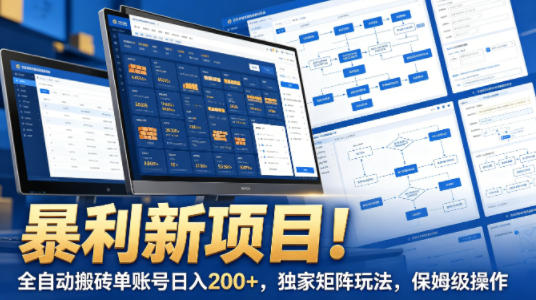 暴利新项目！全自动搬砖单账号日入200+，独家矩阵玩法，保姆级操作【揭秘】-雨航网