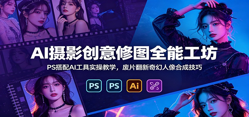 AI摄影创意修图全能工坊：PS搭配AI工具实操教学，废片翻新奇幻人像合成技巧-雨航网