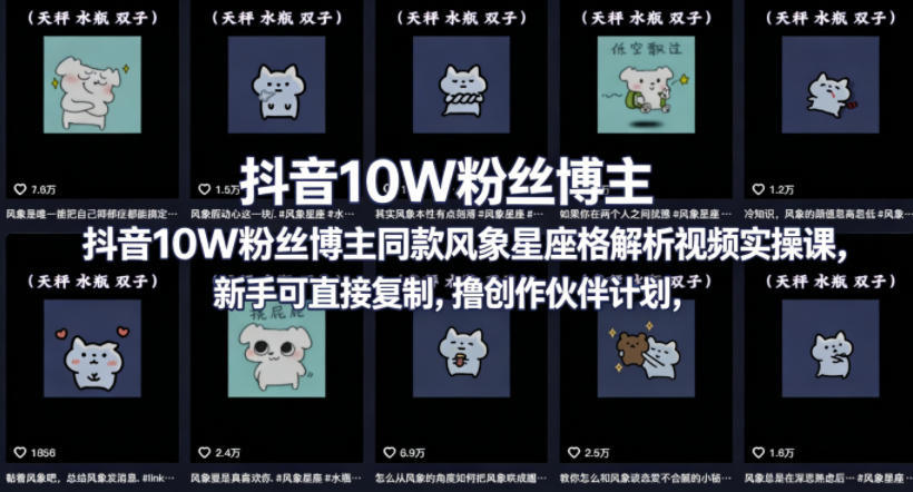 抖音10W粉丝博主同款星座性格解析视频实操课，新手可直接复制，撸创作伙伴计划，分成计划等-雨航网