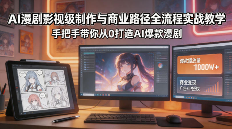 AI漫剧影视级制作与商业路径全流程实战教学，手带你从0打造AI爆款漫剧-雨航网