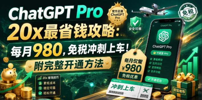 ChatGPT Pro 20x最省钱攻略：每月980，免税冲刺上车！附完整开通方法【文档】-雨航网