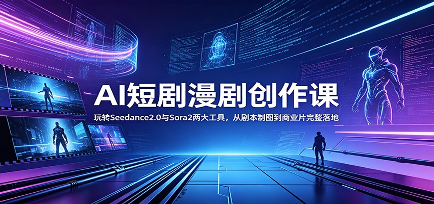 AI短剧漫剧创作课：玩转Seedance2.0与 Sora2两大工具，从剧本制图到商业片完整落地-雨航网
