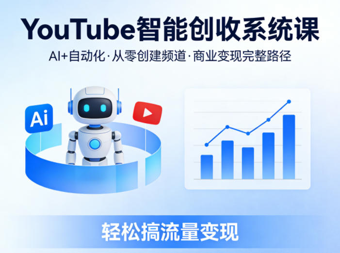 YouTube智能创收系统课，AI+自动化，从零创建YouTube频道并实现商业变现的完整路径，轻松搞流量变现-雨航网