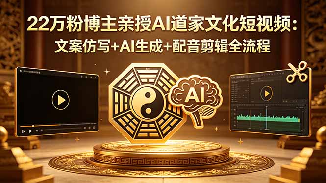 22万粉博主亲授AI道家文化短视频:文案仿写+AI生成+配音剪辑全流程-雨航网