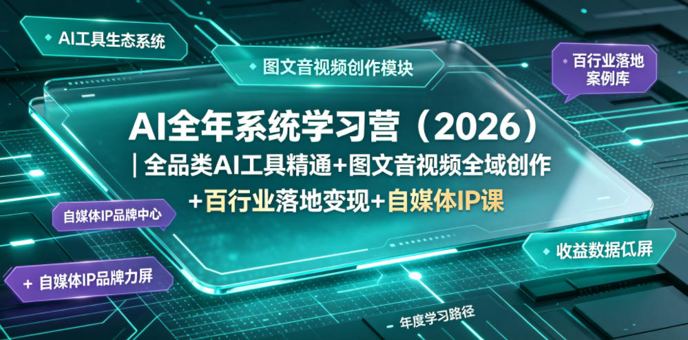 AI全年系统学习营(2026)｜全品类AI工具精通+图文音视频全域创作+百行业落地变现+自媒体IP打造年度进阶大课-雨航网