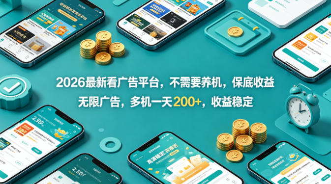2026最新看广告平台，不需要养机，保底收益，无限广告，多机一天200+，收益稳定【揭秘】-雨航网