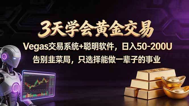3天学会黄金交易，Vegas交易技术+聪明软件，日赚50-100U-雨航网