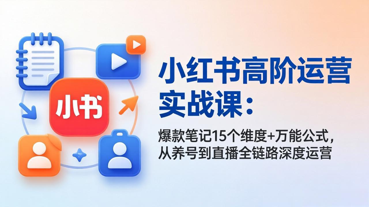 小红书高阶运营实战课：爆款笔记15个维度+万能公式，从养号到直播全链路深度运营-雨航网