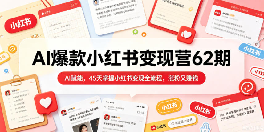 AI爆款小红书变现营62期2026年5月,AI赋能,45天掌握小红书变现全流程,涨粉又賺钱-雨航网