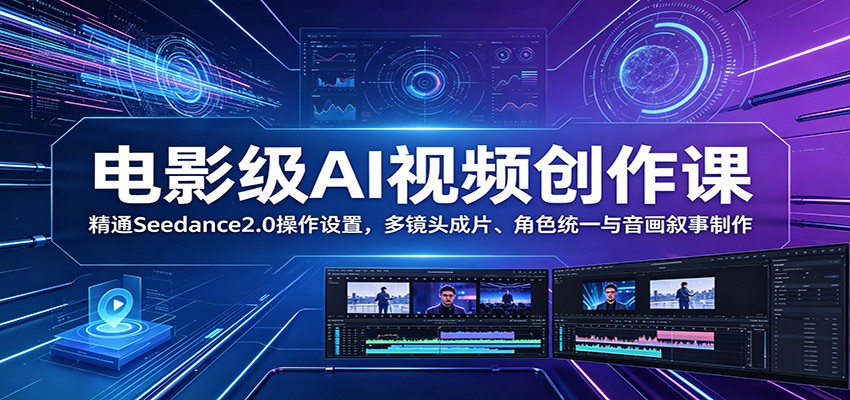 电影级AI视频创作课：精通Seedance2.0操作设置，多镜头成片、角色统一与音画叙事制作-雨航网