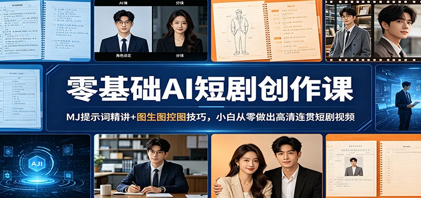 零基础AI短剧创作课：MJ提示词精讲+图生图控图技巧，小白从零做出高清连贯短剧视频-雨航网