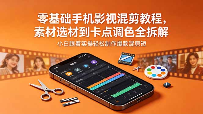 零基础手机影视混剪教程，素材选材到卡点调色全拆解，小白跟着实操轻松制作爆款混剪短片-雨航网