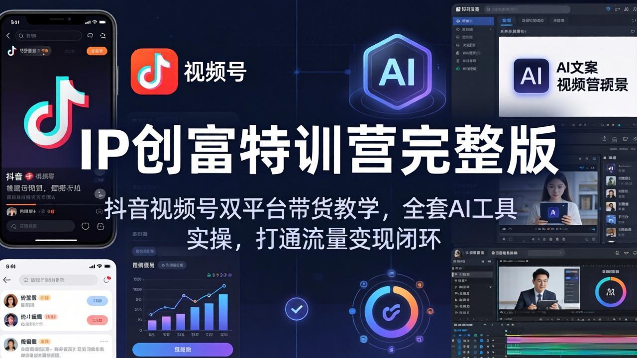 IP创富特训营完整版：抖音视频号双平台带货教学，全套AI工具实操，打通流量变现闭环-雨航网