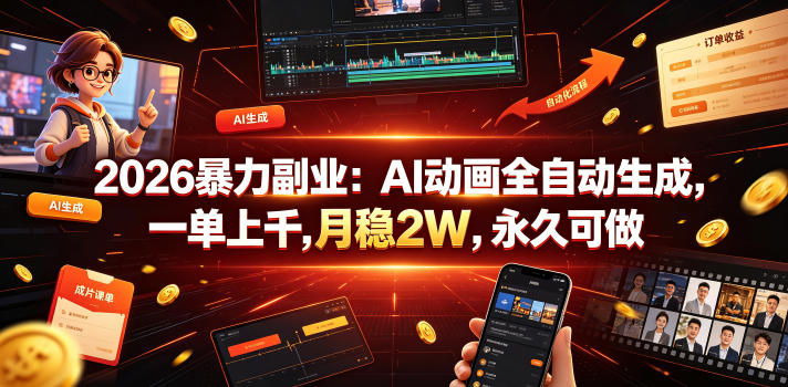 2026暴力副业：AI动画全自动生成，一单上千，月稳2W，永久可做【揭秘】-雨航网