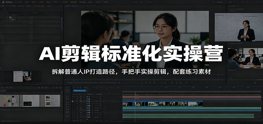 AI剪辑标准化实操营：拆解普通人IP打造路径，手把手实操剪辑，配套练习素材-雨航网