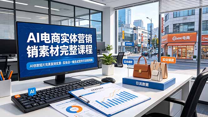 AI电商实体营销素材完整课程，AI创意短片完美复刻实景，实体店一键生成宣传引流短视频-雨航网