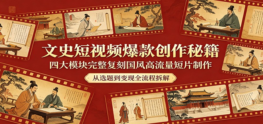 文史短视频爆款创作秘籍：四大模块完整复刻国风高流量短片制作-雨航网