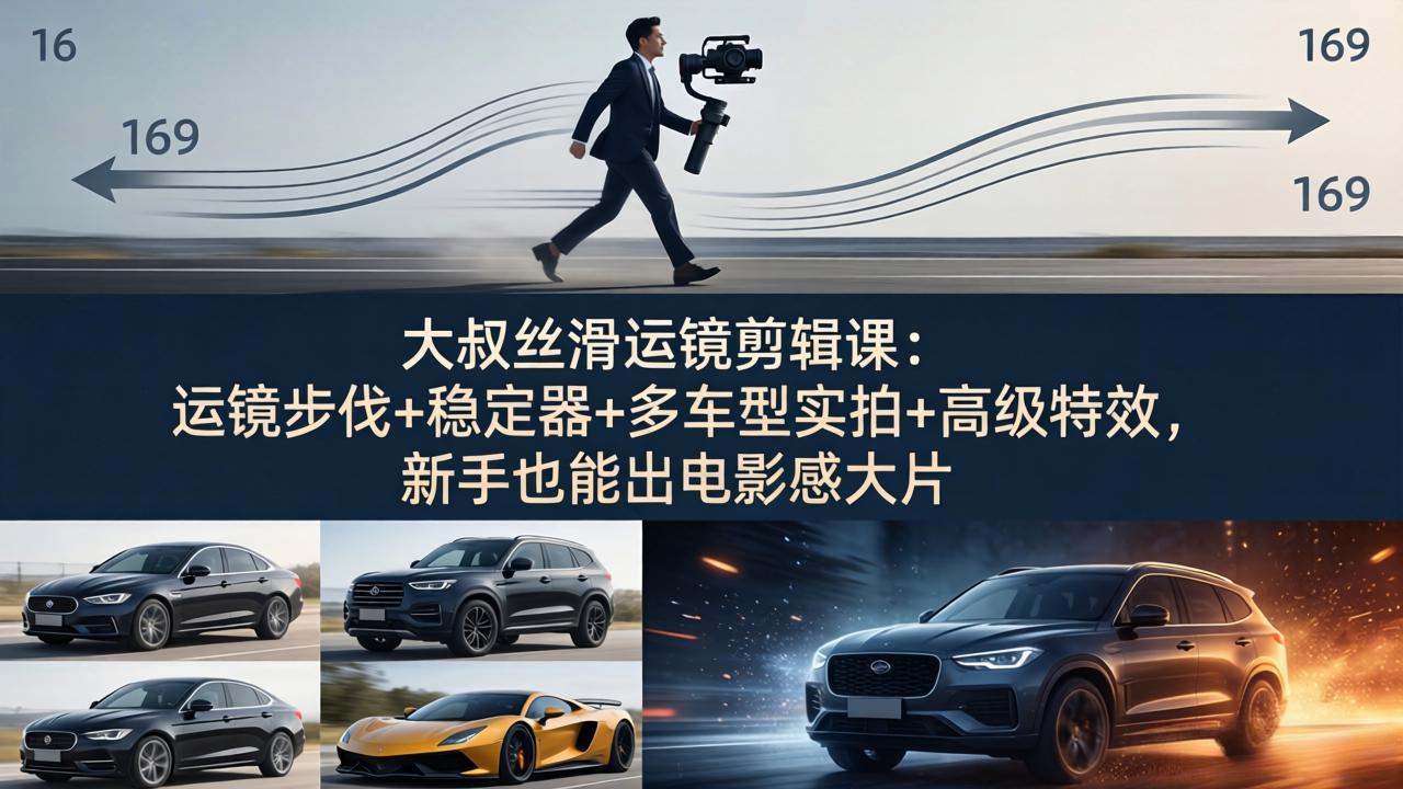 大叔丝滑运镜剪辑课：运镜步伐+稳定器+多车型实拍+高级特效，新手也能出电影感大片-雨航网