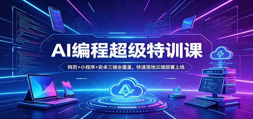 AI编程超级特训课：网页+小程序+安卓三端全覆盖，快速落地云端部署上线-雨航网