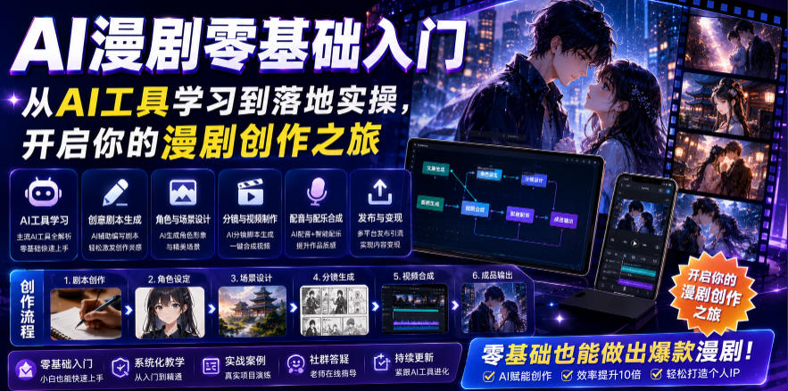 AI漫剧零基础入门，从AI工具学习到落地实操，开启你的漫剧创作之旅-雨航网