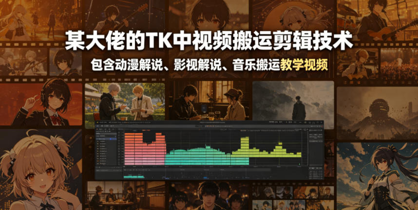 某大佬的TK中视频搬运剪辑技术，包含动漫解说、影视解说、音乐搬运教学视频-雨航网