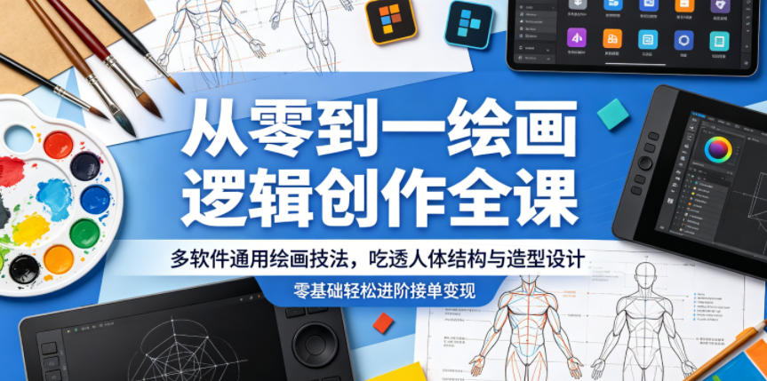 从零到一绘画逻辑创作全课,多软件通用绘画技法,吃透人体结构与造型设计,零基础轻松进阶接单变现-雨航网