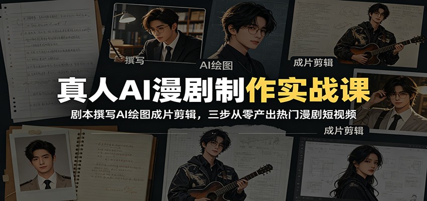 真人AI漫剧制作实战课：剧本撰写AI绘图成片剪辑，三步从零产出热门漫剧短视频-雨航网