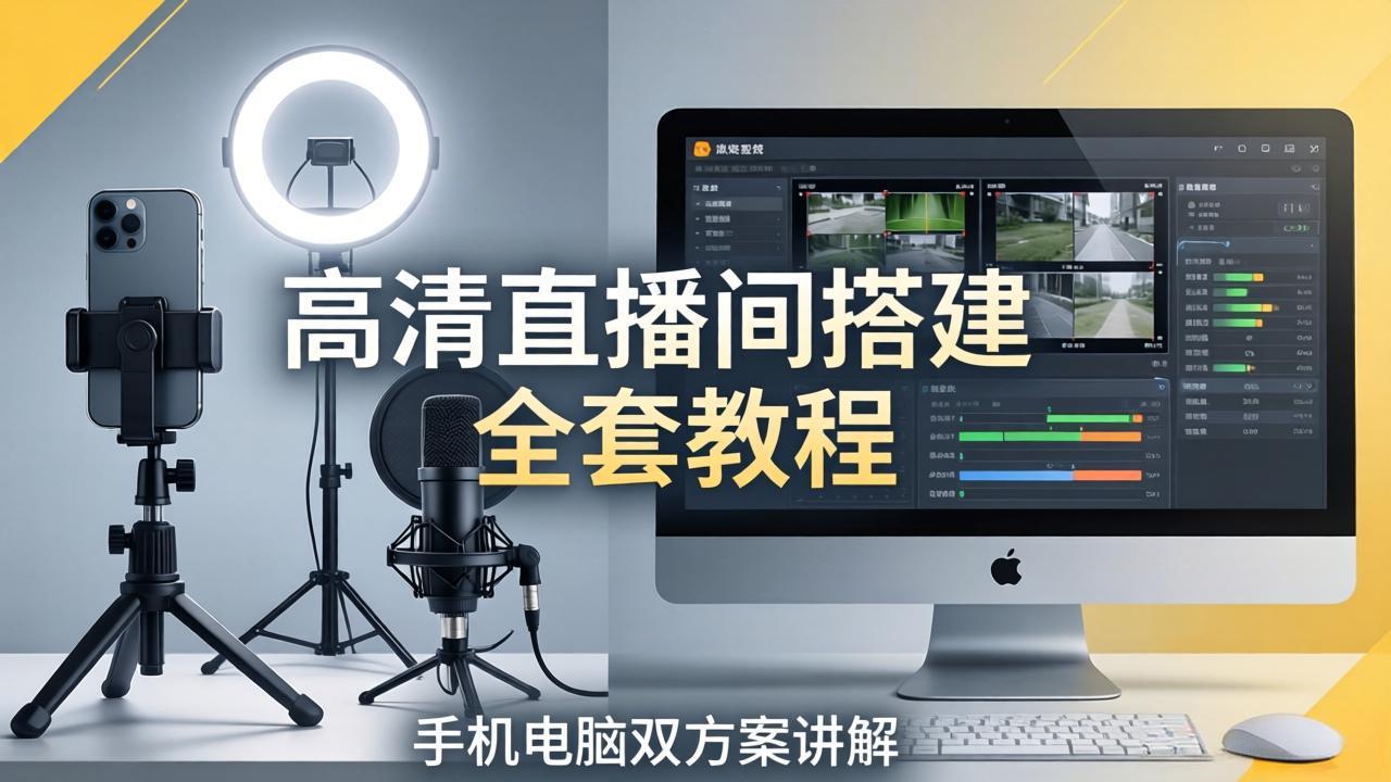 高清直播间搭建全套教程，手机电脑双方案讲解，设备选型调试多机位实操教学-雨航网