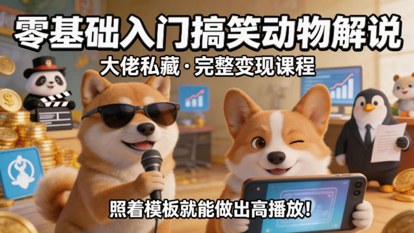 零基础入门搞笑动物解说，大佬私藏完整变现课程，照着模板就能做出高播放-雨航网