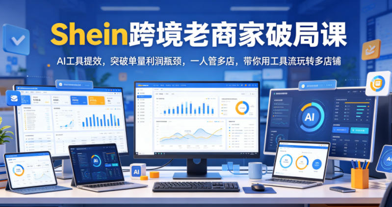 Shein跨境老商家破局课，AI工具提效，突破单量利润瓶颈，一人管多店，带你用工具流玩转多店铺-雨航网