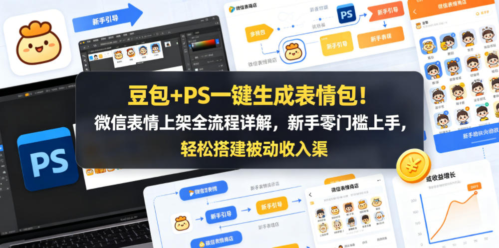 豆包+PS一键生成表情包！微信表情上架全流程详解，新手零门槛上手，轻松搭建被动收入渠道-雨航网