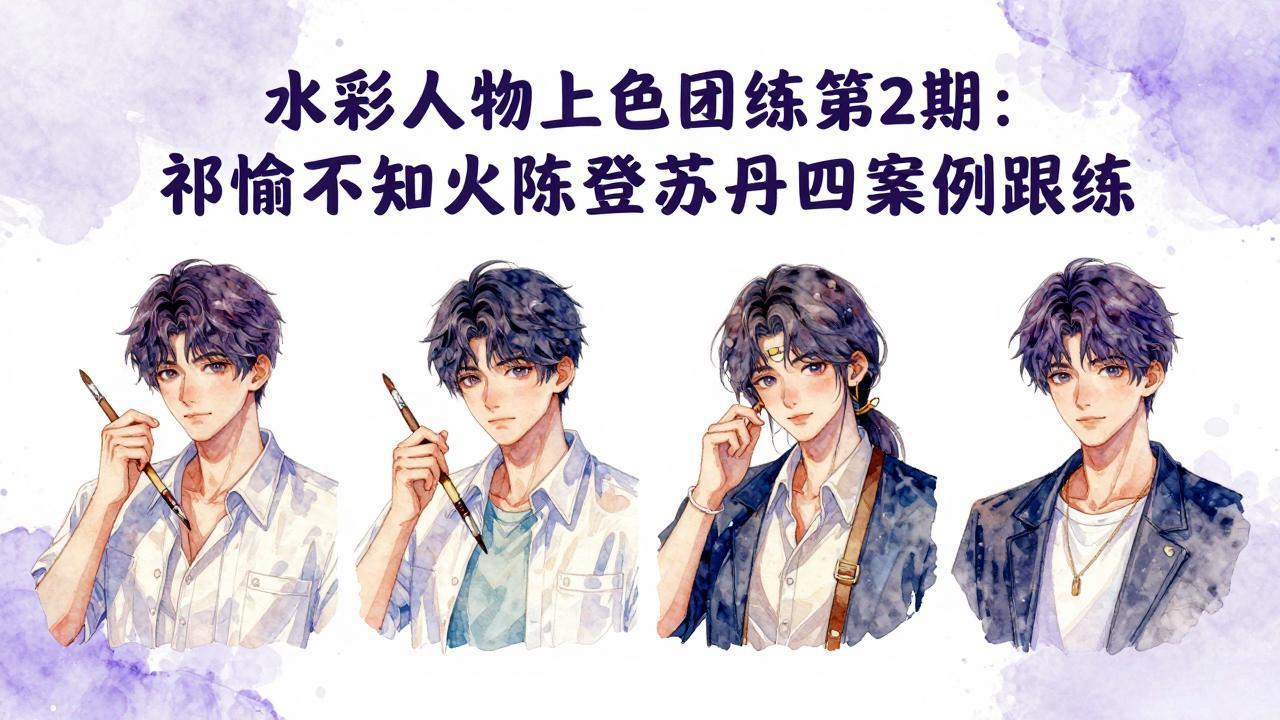 水彩人物上色团练第2期：祁煜不知火陈登苏丹四案例跟练，手把手提升绘画能力-雨航网