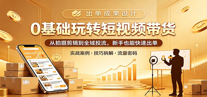0基础玩转短视频带货：从拍摄剪辑到全域投流，新手也能快速出单-雨航网