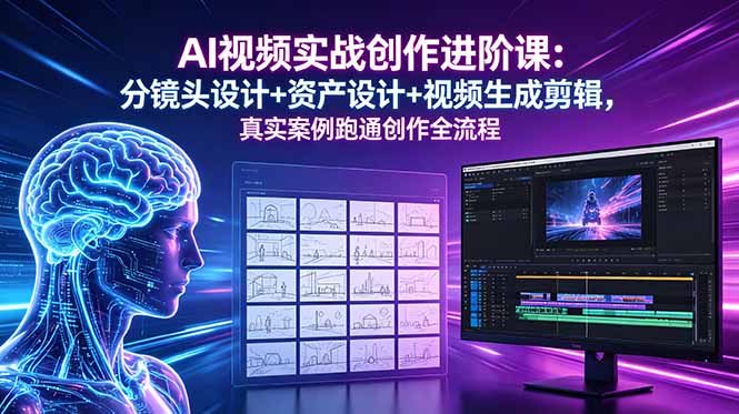 AI视频实战创作进阶课:分镜头设计+资产设计+视频生成剪辑,真实案例跑通创作全流程-雨航网