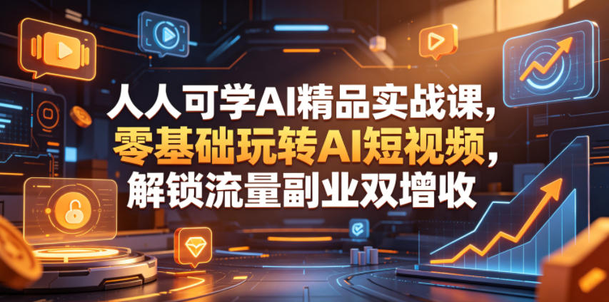 人人可学AI精品实战课，零基础玩转AI短视频，解锁流量副业双增收-雨航网