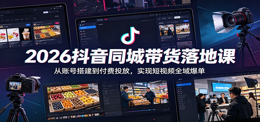 2026抖音同城带货落地课：从账号搭建到付费投放，实现短视频全域爆单-雨航网