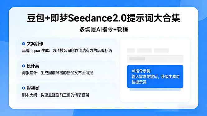 豆包+即梦Seedance2.0提示词大合集:多场景AI指令+教程,解锁文案、设计、影视高效创作-雨航网